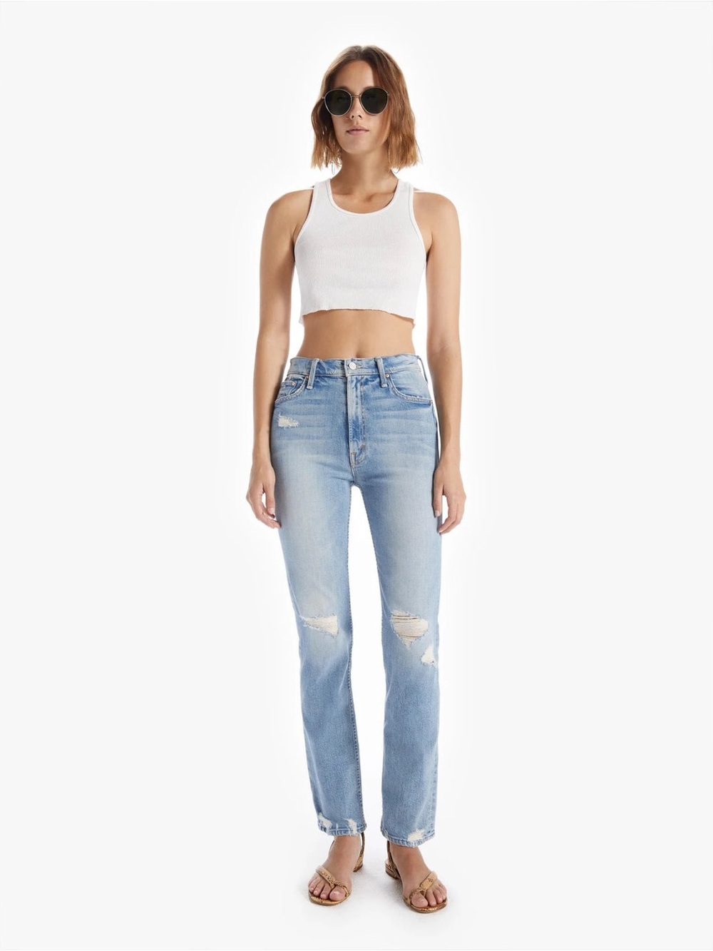 Mother Denim High Waisted Rider Skimp Straight Distressed in Confession Sz 30